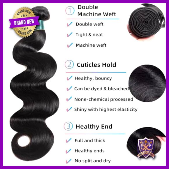 3 Bundles 100% Brazilian Virgin Human Hair Extensions Body Wave Weave
